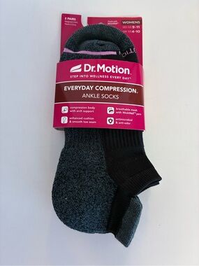 Dr. Motion Women's Everyday Compression Ankle Socks - Black & Dark Gray 2 pairs